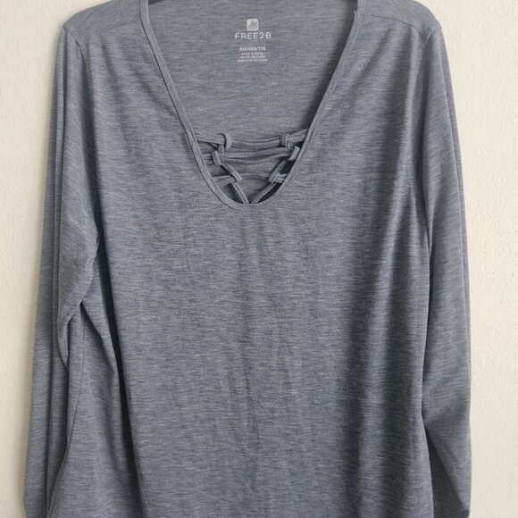 FREE2B Workout vneck grey long sleeve comfy gym shirt - Picture 1 of 6